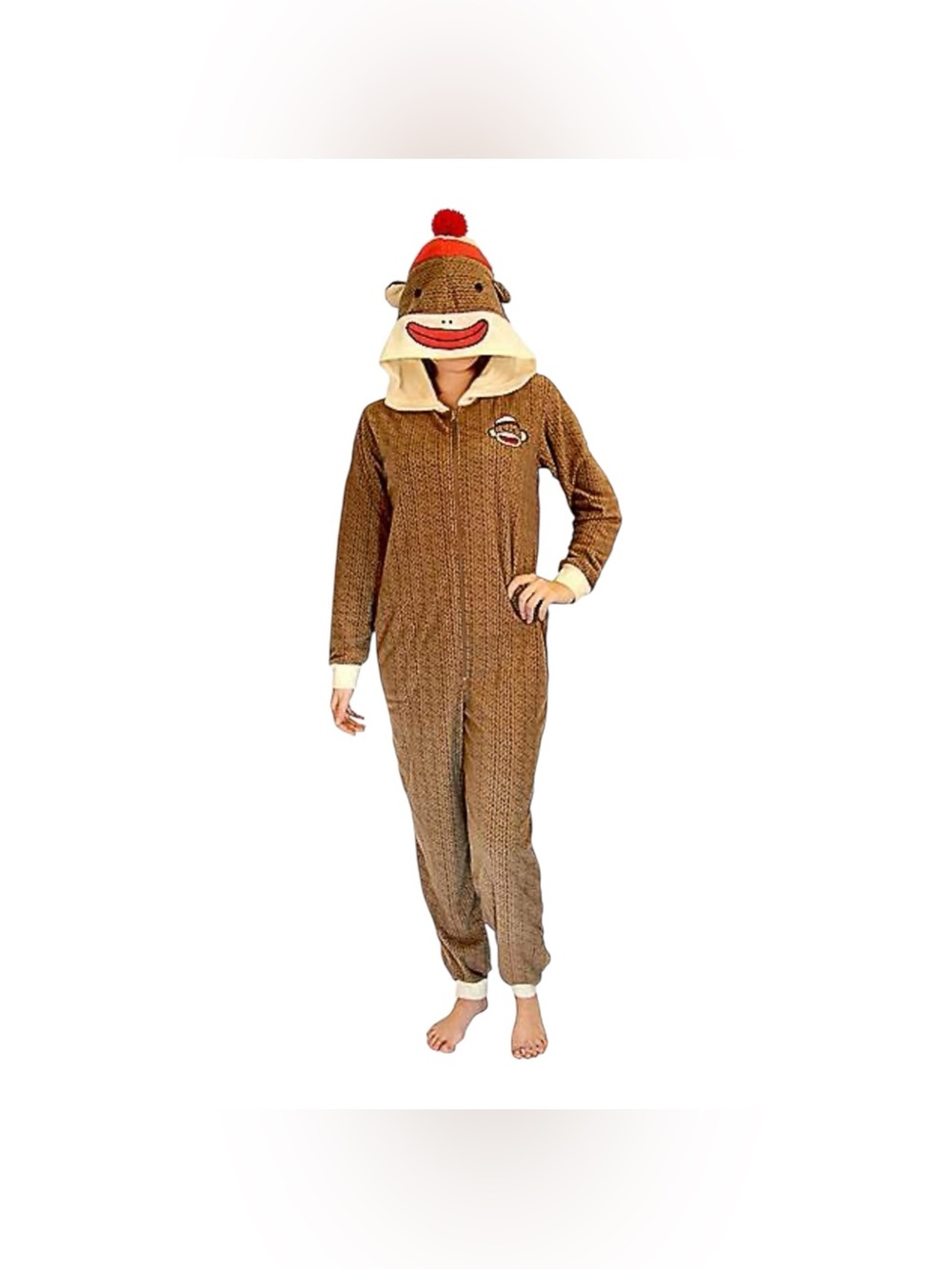 Body Rage Sock Monkey Unisex Adult XXL One Piece Hooded Footed Pajamas Fleece